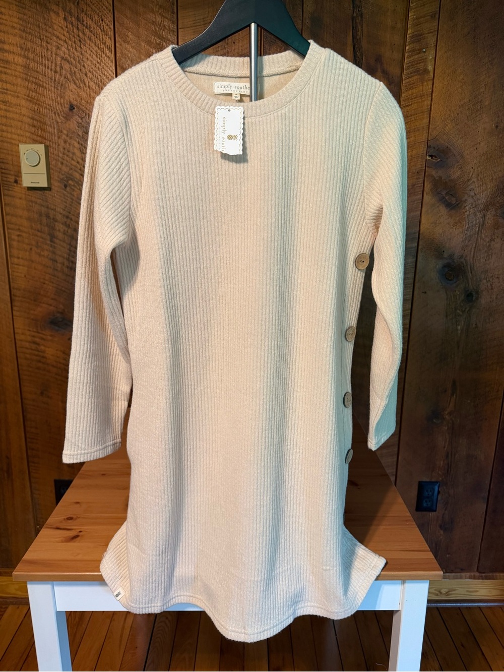 Simply Southern Courtney Ribbed Knit Side Button Tunic Sweater Dress Cozy S - Picture 2 of 8
